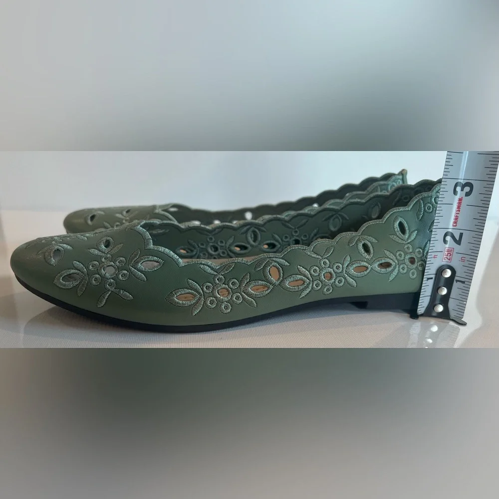 Ballet Flat Sage Green Cutout Women's Loafers - Picture 7 of 8